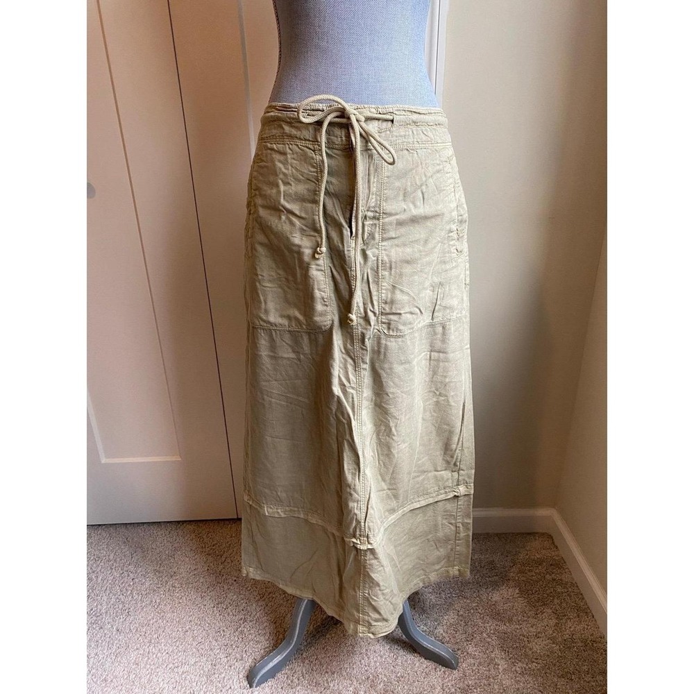 Free People Maxi Skirt Zip Tie Waist Back Slit 14 Linen Cotton Parachute sku18